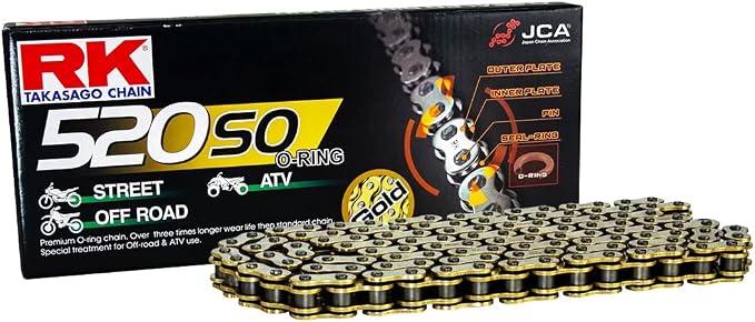 RK Racing Chain GB520SO-114 Gold 114 Link O-Ring Chain with Connecting Link