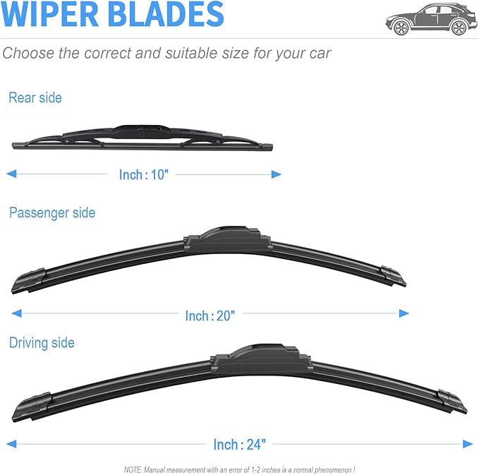 Gavimnal® 24"+20"+10" Silicone Wiper Blades Replacement For Chevrolet Traverse 2018-2023,All-Season Front Rear Windshield Wiper Blades(Set of 3)