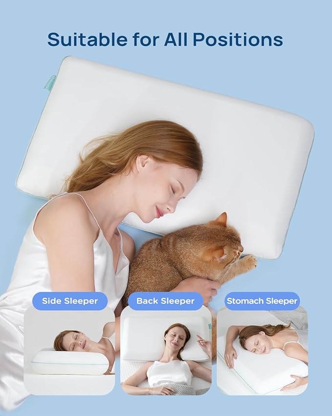 Releep Cooling Soft Memory Foam Pillow, Cervical Neck Pillow for Side Sleepers, Back & Stomach Sleepers, Ergonomic Orthopedic Design for Neck Pain Relief and Deep Sleep, CertiPUR-US