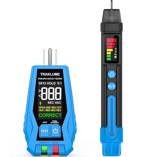 Electrical Test Kit, GFCI Outlet Tester with LCD Display, Non-Contact Voltage Tester Kit with Flashlight, for Wiring Fault Detection, Checking Outlets, and Voltage Testing