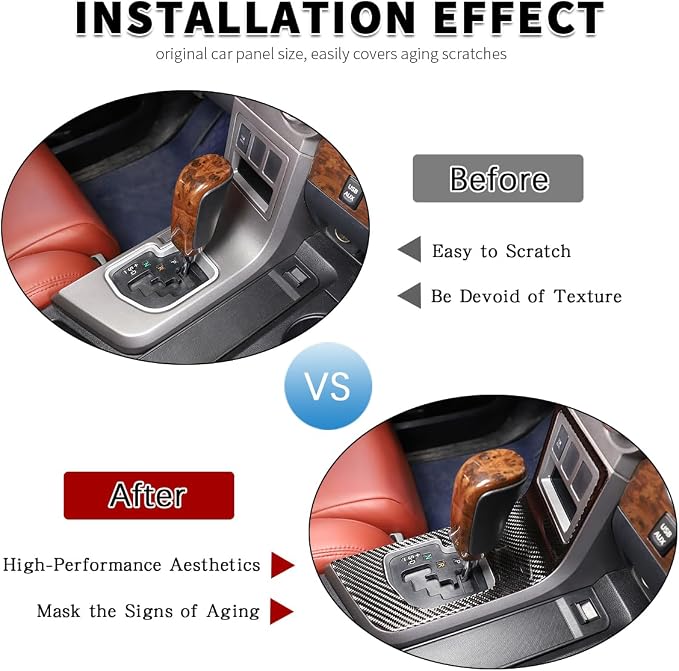 Real Soft Carbon Fiber Car Center Console Gear Shift Panel Decorative Stickers,for Toyota Tundra 2007-2013,2PCS (Black)
