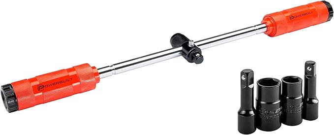 Powerbuilt Billy Club Universal Lug Wrench with Socket Storage, SAE and Metric, Remove Lug Nuts Tire Wheels - Gen-3 643045ECE