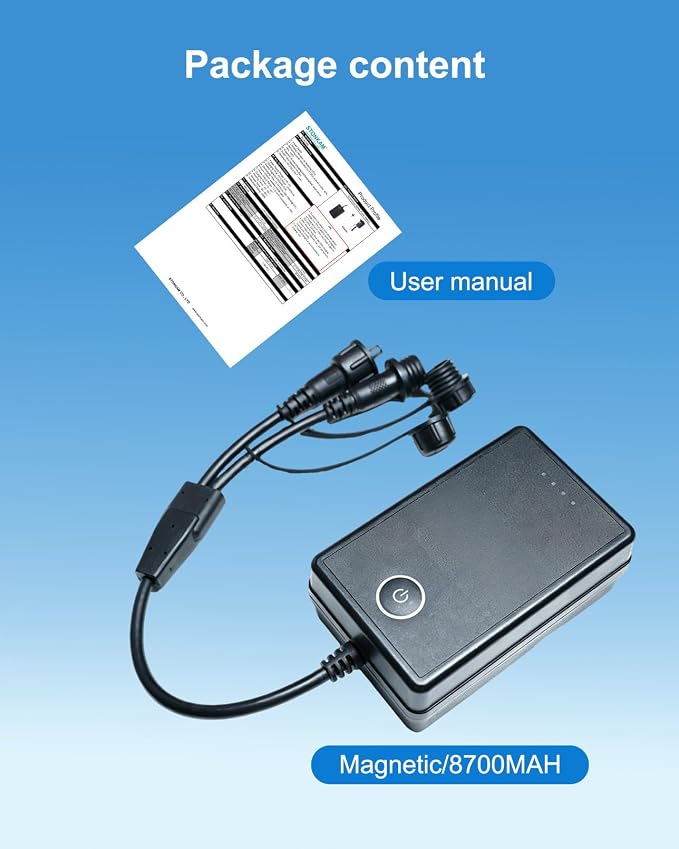 8700mAh Magnetic 12V DC 5.5x2.1mm Battery Pack for Wireless Backup Cameras, IP69K Waterproof for Truck Rear View System, Outdoor CCTV & Heavy-Duty Use (RV, Farm, Construction)