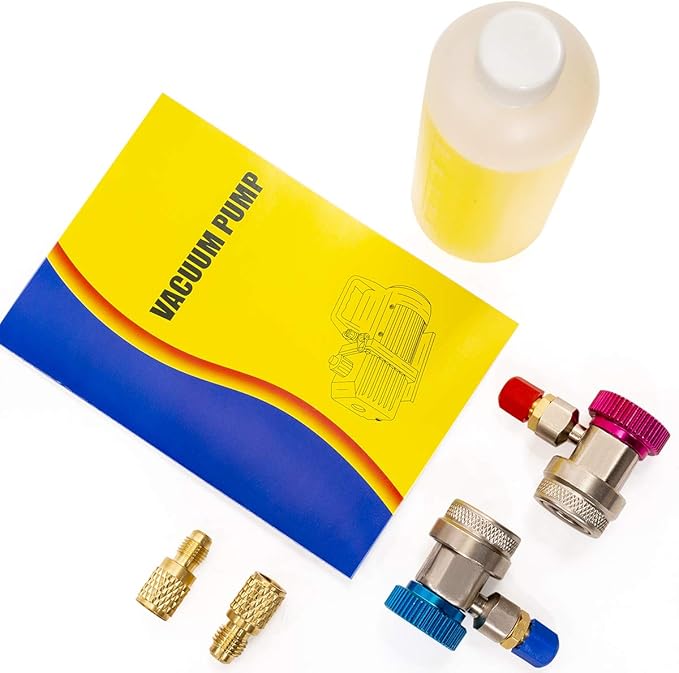 XtremepowerUS 3CFM 1/4HP Vacuum Pump HVAC R134a, R12, R22, R410a, A/C Refrigeration R134 Can Tap Adapter, R134 Quick Connector AC Manifold Gauge Air Conditioner Oil Bottle w/Bag