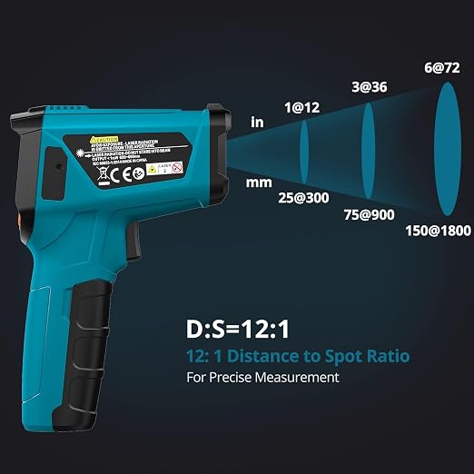 Tilswall Infrared Thermometer, -58°F to 1472°F(-50~800°C), Non-Contact Digital Laser Thermometer with Probe, Adjustable Emissivity, High/Low Temp Alarm, for Cooking/BBQ/Freezer(NOT for Human)-W300
