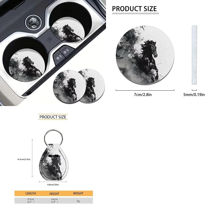 Suobstales Horse Marble Print Car Accessories Car Seat Covers Full Set Interior Cover Seat Protectors with Steering Wheel Cover, Seat Belt Pads, Coaster, Keychains
