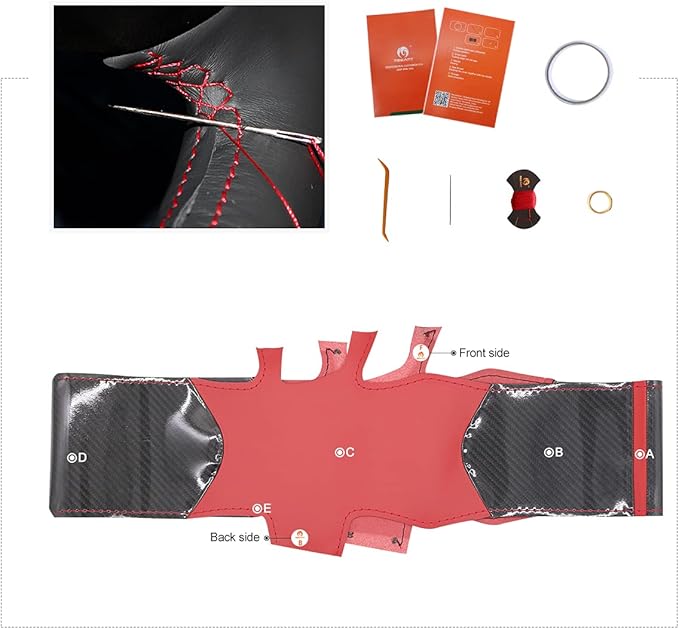 MEWANT Hand-Sewing DIY Black Glossy Carbon Fiber + Red Microfiber Leather Car Steering Wheel Cover for Subaru WRX (STI) 2015-2019 / Levorg 2015-2019/ WRX Steering Wheel Cover Accessories