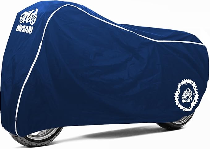 Nuzari Heavy Duty Motorcycle Cover - Motorcycle Covers Waterproof Outdoor Storage - Dirt Bike Covers (Navy, Medium)