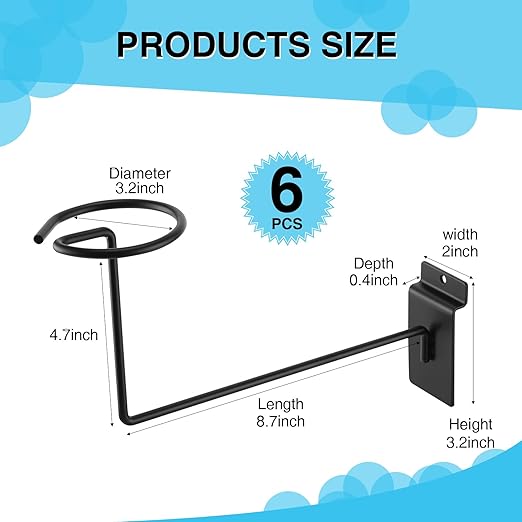 Kigley 6 Pcs Hat Display Wall Mount, Metal Hat Helmet Rack Retail Store Display Shelves Organizer, Slat Wall Accessories for Home Retail Shop Racks Craft Show Garage (Black)
