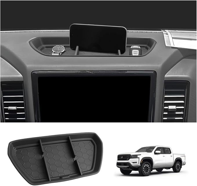 LUWU for 2024 Frontier Dashboard Storage Tray 2022 2023 2024 Frontier S/SV/Pro-X/Pro-4X/SL Behind Screen Organizer Center Console Display Box Dash Tray Frontier 2024(NOF for 2025 Model)