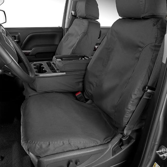 Covercraft Custom-Fit Front Bucket SeatSaver Seat Covers - Polycotton Fabric, Charcoal Black