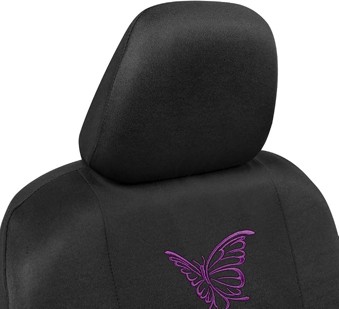 BDK Purple Butterflies Car Seat Covers for Women, Full Set with Steering Wheel Cover and Seat Belt Pads – Front and Rear Seat Covers for Cars with Matching Accessories, Fits Most Car Truck Van SUV