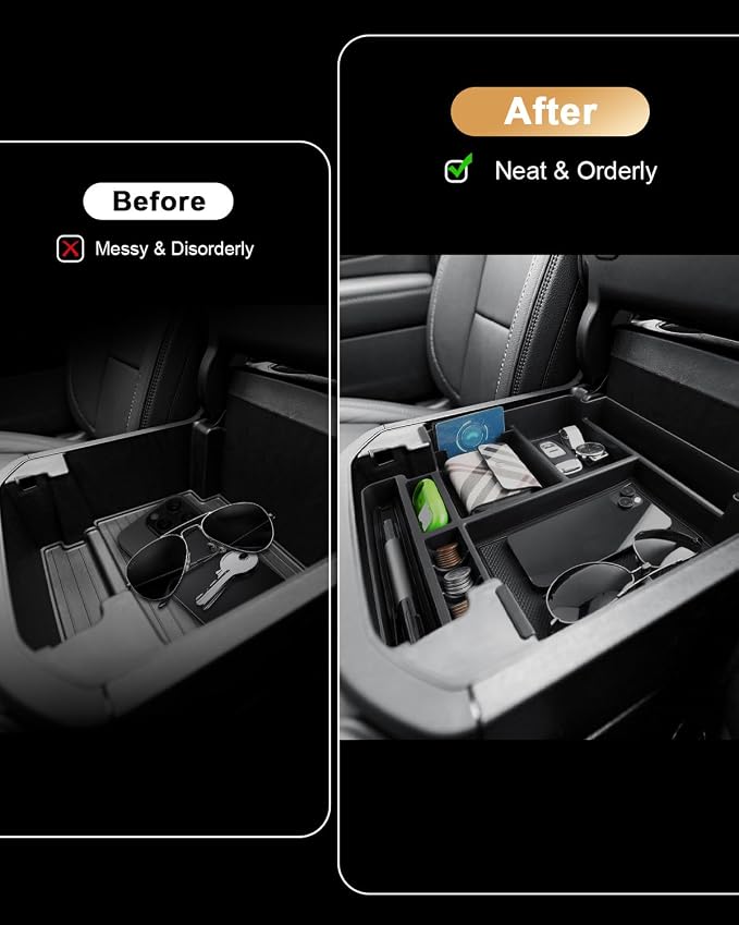 Center Console Organizer Set For 2025-2026 Chevy Tahoe/Suburban - Armrest Box Organizer Tray + Middle Console Storage Tray For 2025-2026 Tahoe/Suburban Accessories - Power Sliding Center Console Only