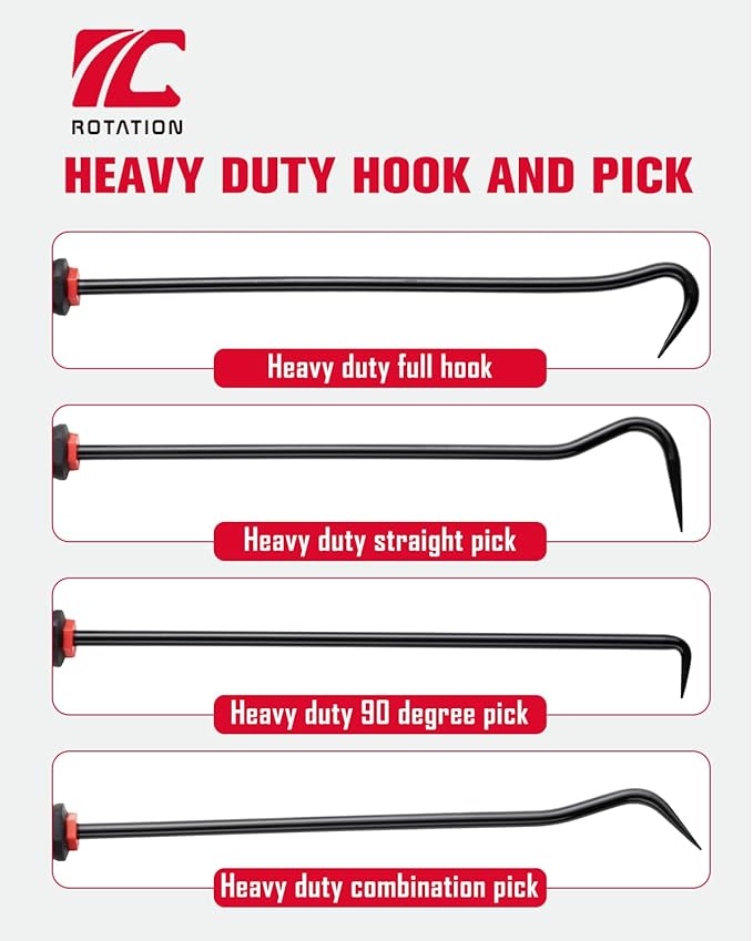 ROTATION 4-Piece Heavy-Duty Long Hook & Pick Set, Automotive Hose Removal Tools for Vehicle Radiator and Coolant Hose, Clamp, and More