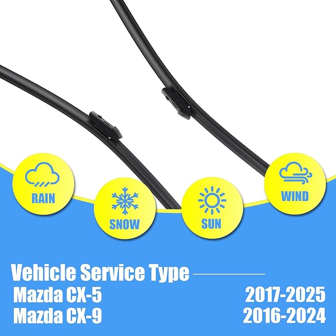 Gavimnal® 24"+18"+14" Silicone Wiper Blades Replacement For Mazda CX-5 2017-2025,Mazda CX-9 2016-2024,All-Season Front Rear Windshield Wiper Blades(Set of 3)