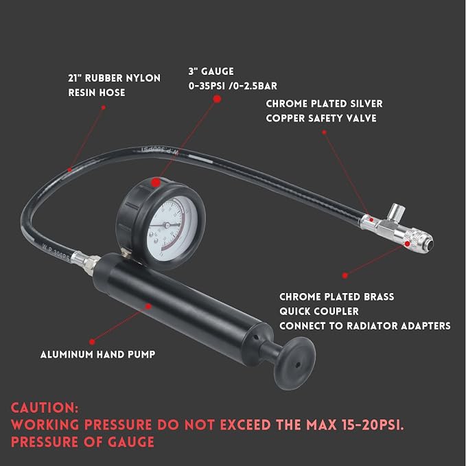 18 Pcs Universal Radiator Pressure Tester Kit,Coolant Pressure Tester kit with 13 Radiator Adapters,Precise Coolant Leak Detector for All Vehicle Cooling System
