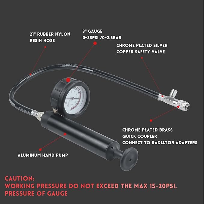 16 Pcs Universal Radiator Pressure Tester Kit,Coolant Pressure Tester kit with 13 Radiator Adapters,Precise Coolant Leak Detector for All Vehicle Cooling System