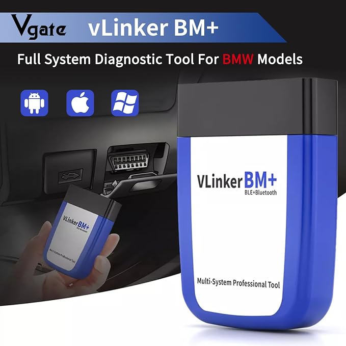 Vgate vLinker BM+ Bluetooth LE OBD2 Scanner Diagnostic Tool Bimmercode, Code Reader for BMW, Supports iOS & Android & Windows