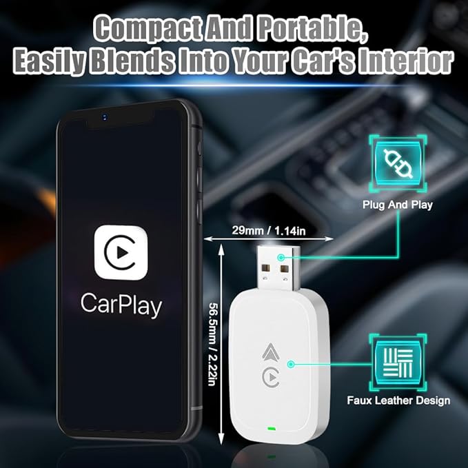 High Speed 5.0GHz CarPlay Adapter,U Disk Style, Fast Response Stable Connection, for iOS, with for Voice Assistant, OTA Online Upgrade Feature (White)