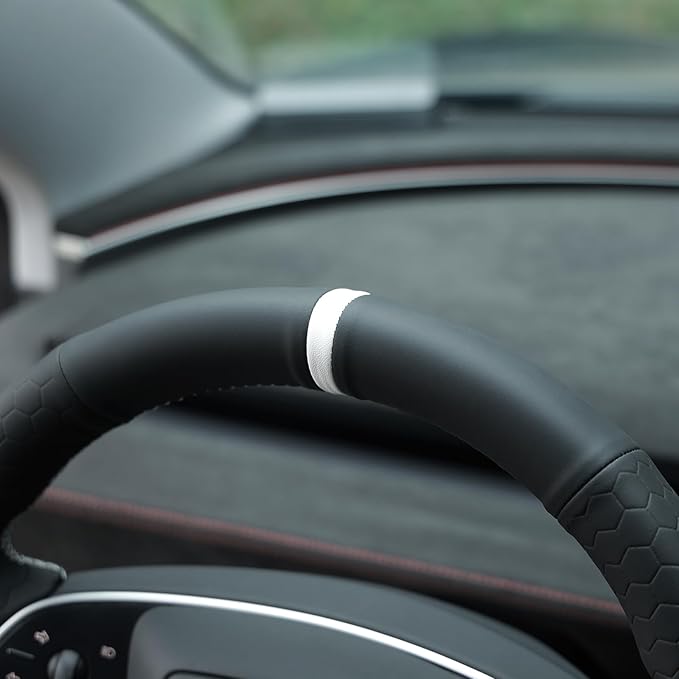 MEWANT Hand Stitch Black Hive Embossed Faux Leather Steering Wheel Cover for Tesla Model 3 Highland 2025 Model Y Juniper