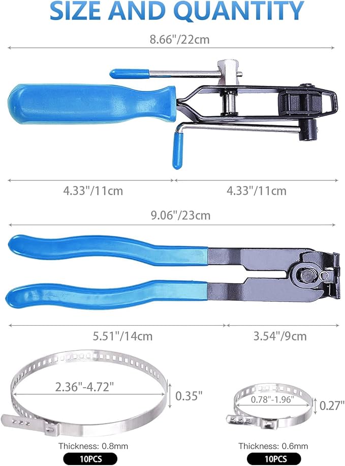 22Pcs CV Boot Clamp Pliers Set, CV Joint Ear Clamp Banding Tool, CV Axle Removal Tool, Automotive Hose Axle Plier, 2Pcs Ball Cage Dust Cover, 10 Sets of Adjustable Single Lug Ball Cage Clamps (Blue)