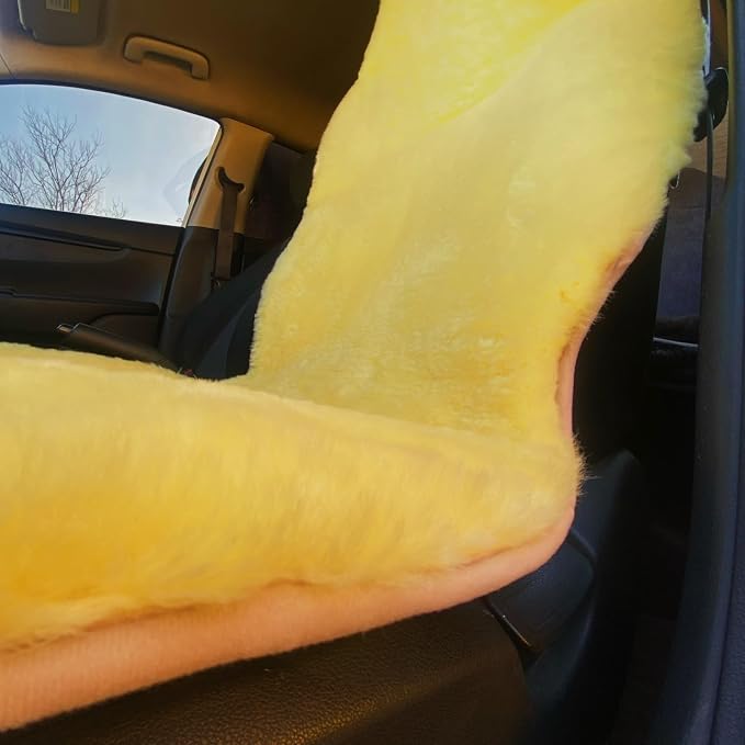 Genuine Natural Sheepskin Car Seat Covers, Fluffy Australian Merino Wool Seat Covers for Car Front Seat Front Seats (Beige)