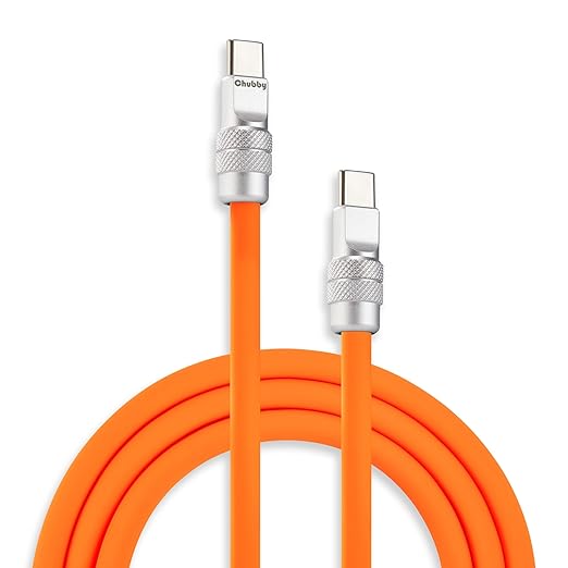 chubbycable Chubby 2.0 USB C 240W Fast Charging Cable Silicone Soft Durable USB C Cable Extra Thick Charger Cord Compatible with iPhone 17-15 Series iPad, Orange, Type-C to Type-C, 16.4FT