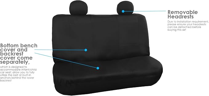 FH Group FB085114 +F11306 Premium Waterproof Seat Covers (Black) Full Set – Universal Fit for Cars Trucks & SUVs