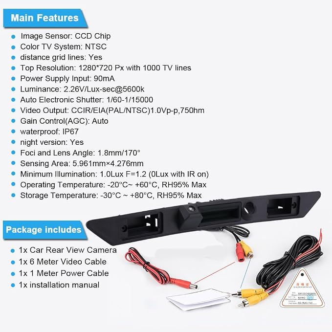 Vehicle HD Car Rear View Camera Trunk Handle with Night Vision Backup Parking Camera Replacement for Audi A4 S4 RS4 Quattro 8E2 B6 8EC B7 B8 8K2 A4 Avant 8E 8E5 B6 1.6 1.8T 1.9TDI 2.5TDI(No.LS8001D)