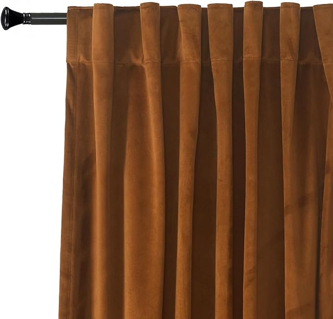 Roslynwood Luxury Soft Brown Velvet Curtains 72 inches Long Back Tab Thermal Insulated Blackout Window Drapes for Living Room/Bedroom/Dining Room, W52 x L72, 2 Panels