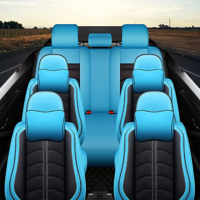 Car Seat Cover 7 Seats for Toyota Highlander 2001-2026, Durable Wear Resistant Waterproof Seat Covers, Breathable No Odor Premium Leather Vehicle Interior Accessories.(7 Luxury,Black Blue)