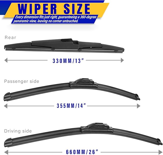 3 wipers Replacement for 2013-2018 Hyundai Santa Fe/2013-2019 Hyundai Santa Fe XL, Windshield Wiper Blades Original Equipment Replacement - 26"/14"/13" (Set of 3) U/J HOOK