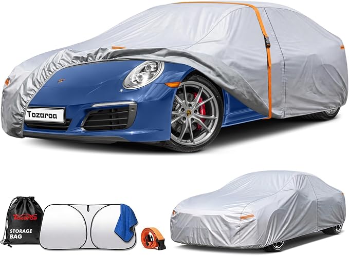 Car Cover Waterproof All-Weather,Heavy-Duty Outdoor Full Exterior Automobiles Sedan/Coupe (Length 179-185 inch) with Windshield Sun Shade Universal Fit Corvette C4 C5 C6 C7,Acura NSX etc