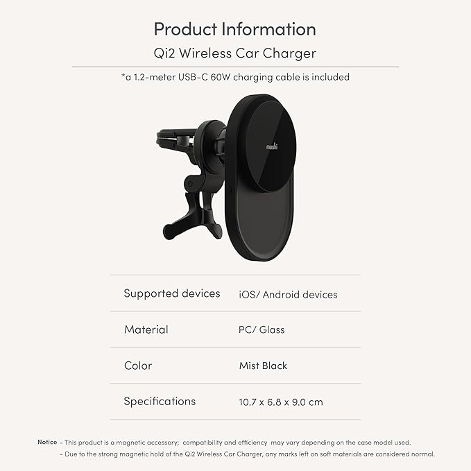 Moshi Qi2 Wireless Car Charger(15W) - Mist Black