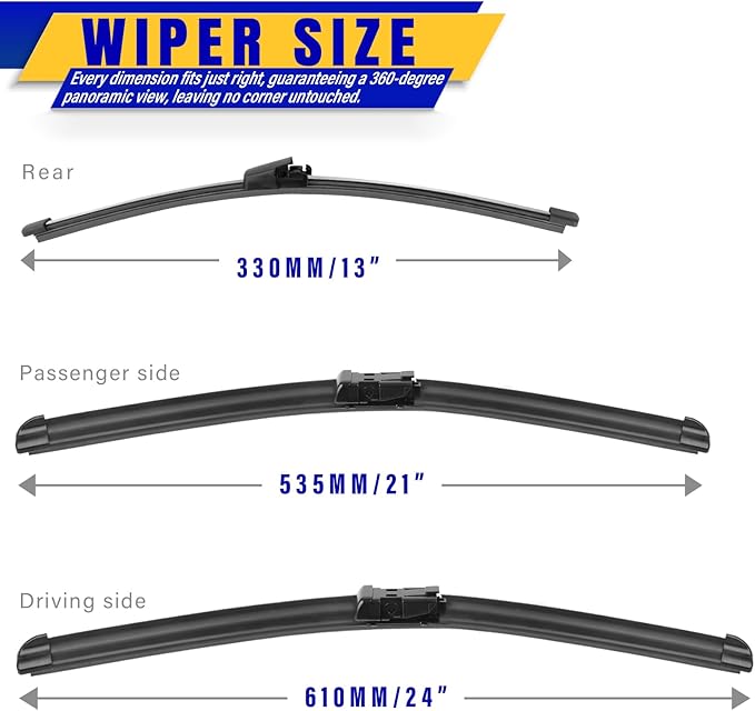 3 wipers Replacement for VW Volkswagen Tiguan 2007-2017, Windshield Wiper Blades Original Equipment Replacement - 24"/21"/13" (Set of 3) Top Lock
