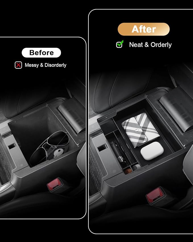 2024 Explorer Center Console Organizer - 2 Pcs Armrest Box Organizer Tray + TPE Center Console Cup Holder Insert for 2020-2024 Ford Explorer Accessories - ABS Organizer & TPE Cup Holder Set