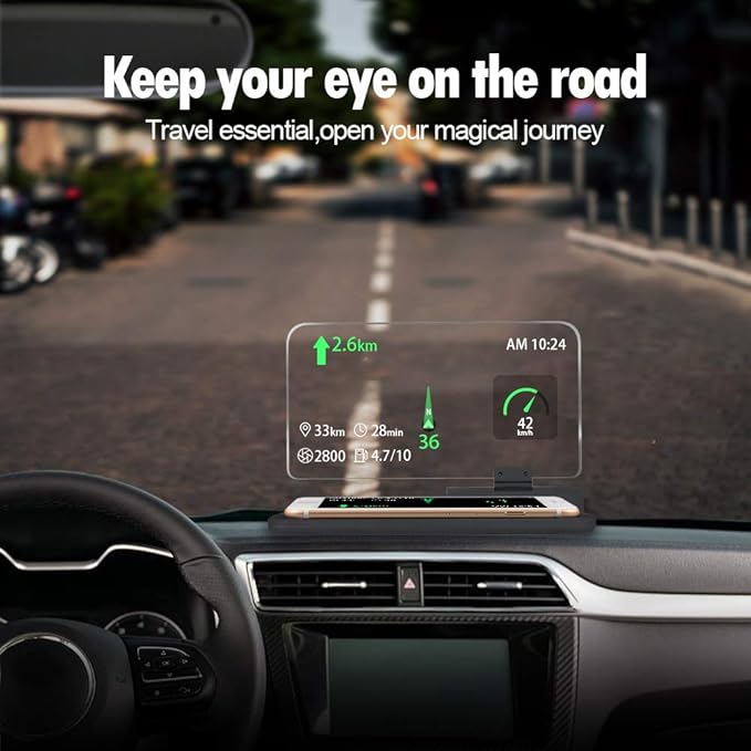 Car GPS Mobile Head Up Display Holder with HD Image Reflection for HUD, Smartphone, iPhone, Samsung, Car Navigation (Up to 6 Inches)