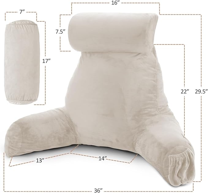 Nestl Reading Pillow with Shredded Memory Foam Includes 2 Neck and Lumber Support Pillows, Designed for Sitting Up in Bed and Couch, Back and Arms Adjustable Support for Adult & Teens, Linen