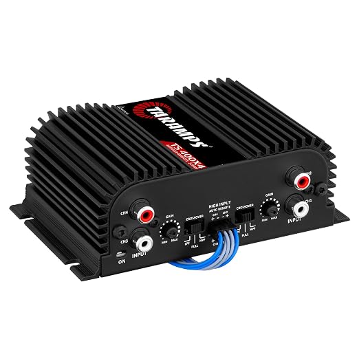 Taramps TS 400x4 2 Ohms Black Multichannel Stereo Amplifier 400 Watts Rms, 4 Channels, Full Range, Car Audio Digital 2 Bridged Channel, Crossover High/Low Pass, with RCA and Automatic High Level Input