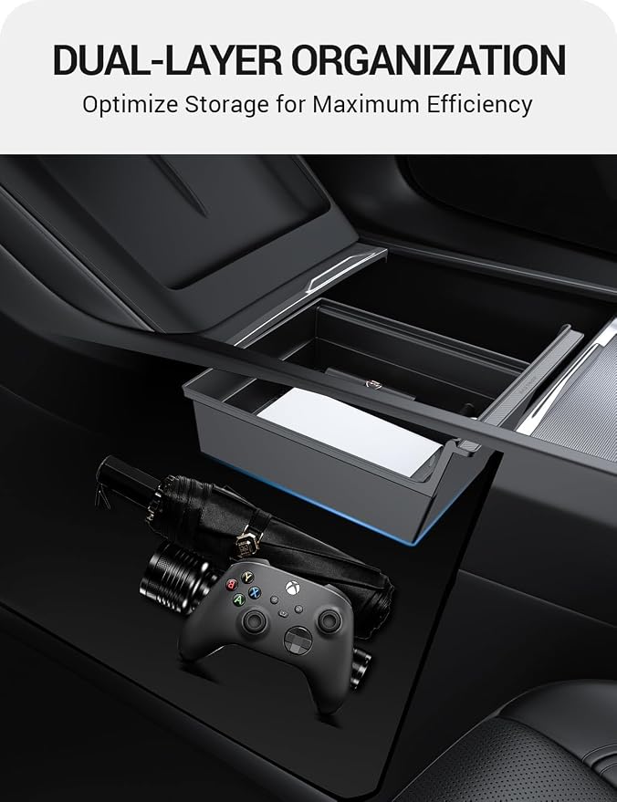BASENOR 2026-2024 Tesla Model Y Model 3 Center Console Organizer and Tesla Trash Can