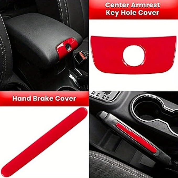 18 PCS Full Set Interior Decoration Trim Kit Steering Wheel Center Console Door Handle Air Conditioning Vent Cup Holder Gear Cover Trim for Jeep for Wrangler JK JKU 2011-2018 4-Door (Red)