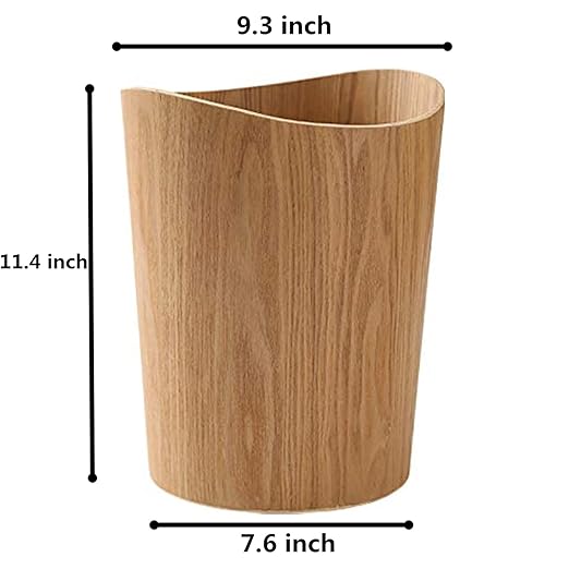 2.3 Gallons Wood Trash Can Wastebasket for Home or Office, Japanese-style natural wood Round Wastebasket, Lightweight, Sturdy for Under Desk, Kitchen, Bedroom, Den, Hotel, or Kids Room (Light Wood-B)