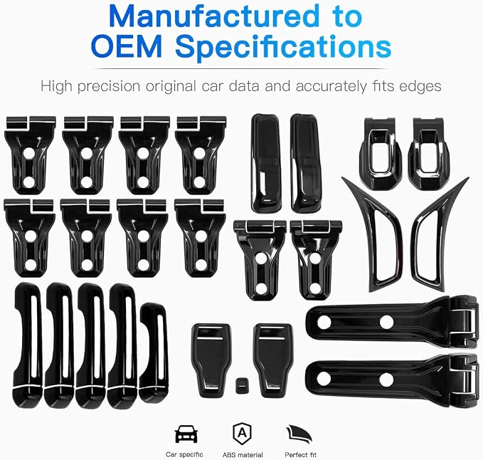 Barong for Jeep Wrangler JL JLU 2018-2025 Accessories Exterior Decoration Door Hinge Handle Engine Hood Hinge Hood Latch Wheel Eyebrow Side Air Outlet Rear Window Hinge Cover 26PCS Full Set (Black)