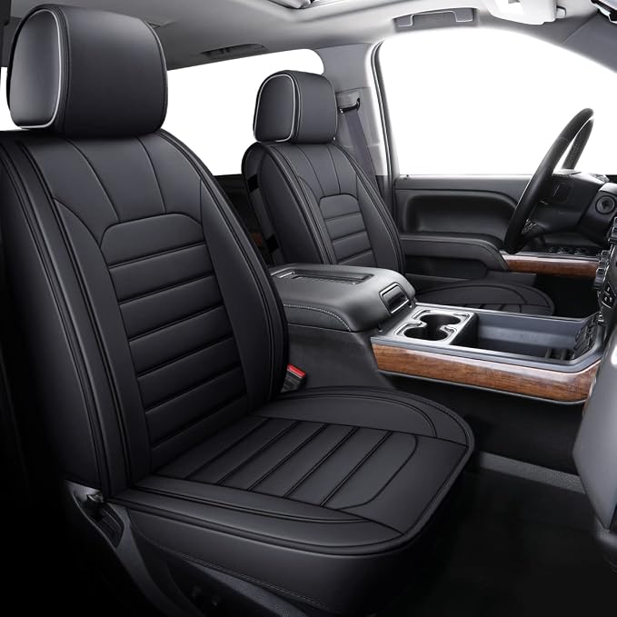 LUCKYMAN CLUB 2 Front Silverado Seat Covers Fit for 2007-2023 2024 2025 Chevy Silverado Sierra 1500 2500 3500 with Water Proof Faux Leather (Black 2 PCS)