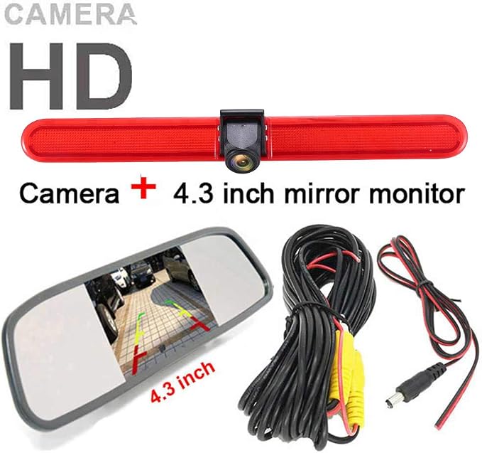 HD 1280x720 Pixels 1000 TV Lines 3rd Brake Light Reversing Camera Brake lamp Parking Camera for VW T5 Multivan Caravelle Hochdach T6 MIT Hochdach ab T5 Camper Lupo 6X Seat Arosa+4.3" Reverse Monitor