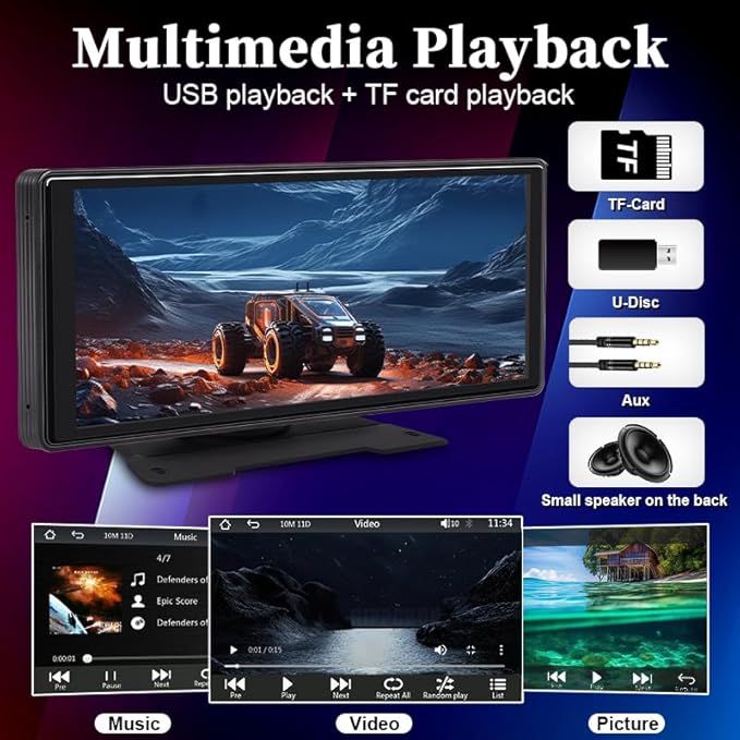 Carplay Screen For Car,10.26“ Portable CarPlay&Android auto With Reversing camera,Voice Control/Bluetooth/Mirrorlink/AUX
