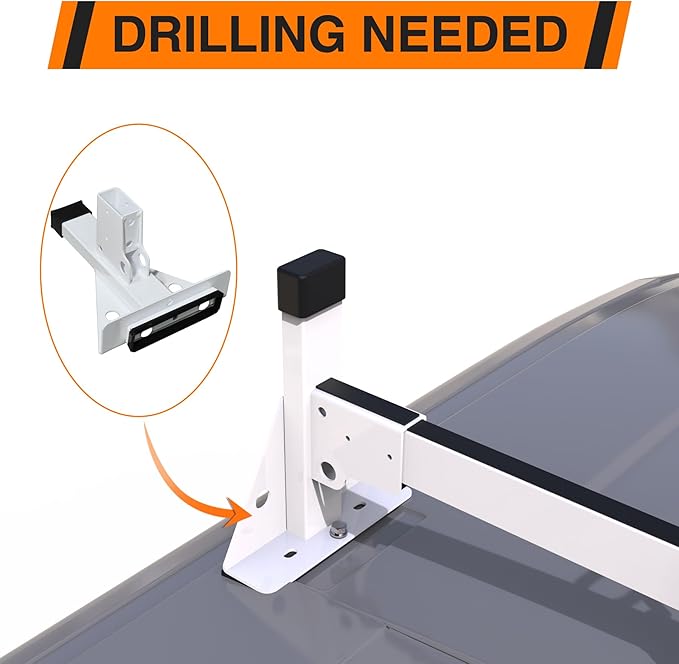MELIPRON Steel Cargo Van Roof Ladder Rack Fit for RAM ProMaster 2013-2023 White 2 Bars