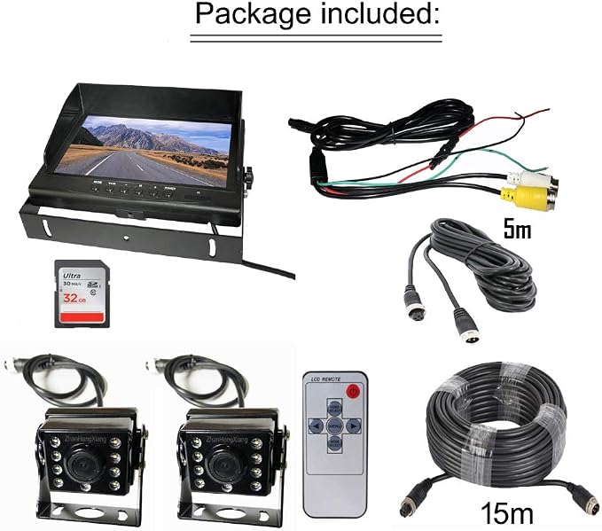 HD 1080P Vehicle Backup Camera with DVR Monitor System,2 x 8 LED IR Night Vision Reverse Rear View Camera + 9" IPS AHD 2CH Split Screen with SD Record 12V~24V for RV Truck Trailer Bus 5th Camper