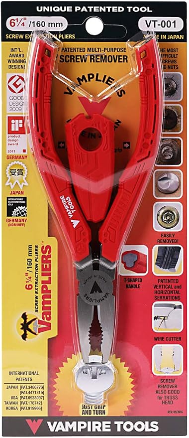 VamPLIERS 6.25" Screw Extraction Pliers + Vampire Tools' Recessed Screw Extractor with 2-in-1 Bit Set