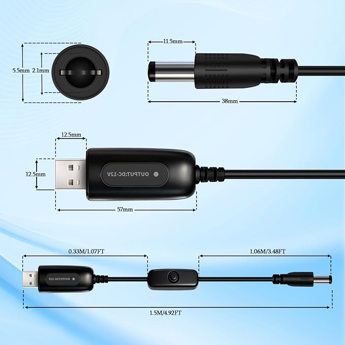 Wired Dual RV Backup Camera System with 7" Split Screen Monitor, 5V to 12V Step Up Converter Cable USB to DC 5.5x2.1mm Jack